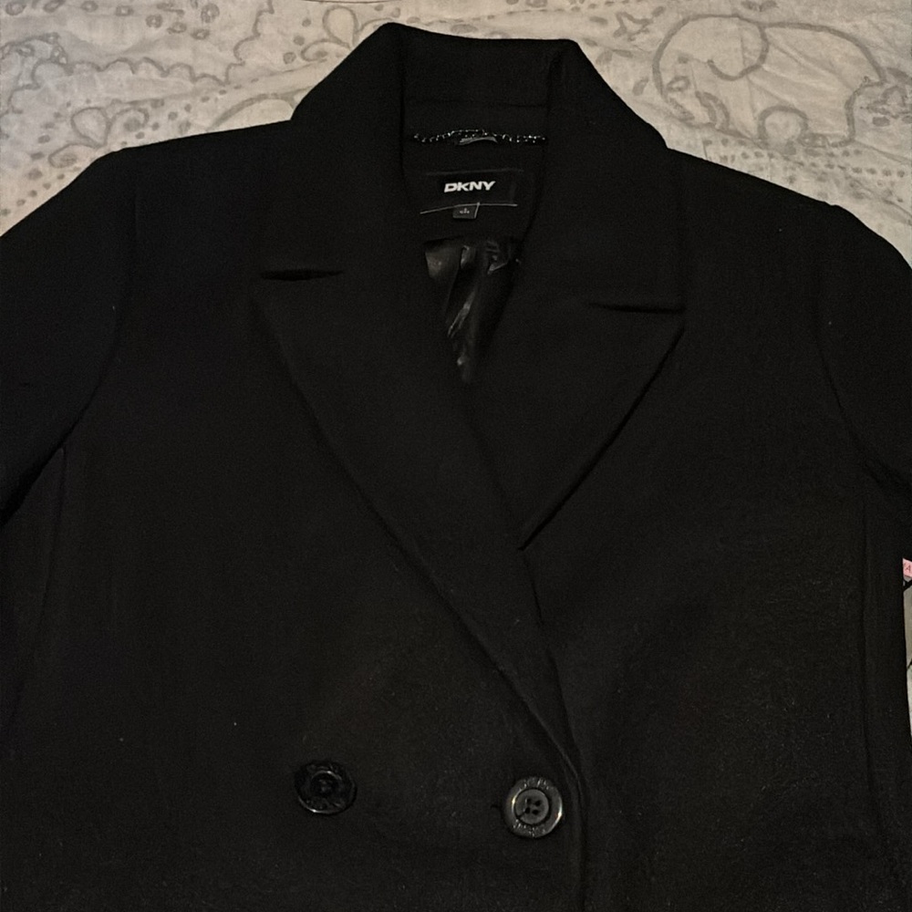 NWT DKNY Solid Black Fashion Coat Faux Wool - Picture 4 of 6